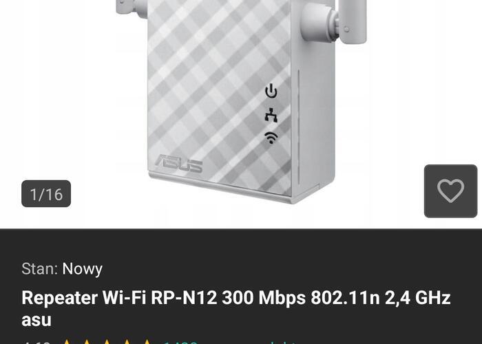 Grajewo ogłoszenia: Sprzedam ASUS Repeater Wi-Fi RP-N12 300 Mbps 802.11n 2,4 GHz....