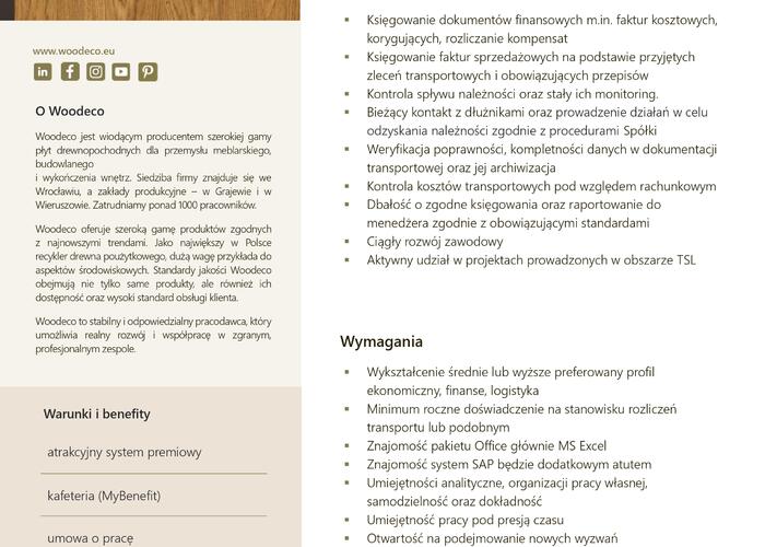 Grajewo ogłoszenia: Oferta pracy w Woodeco Grajewo
Młodszy specjalista ds. rozliczeń...