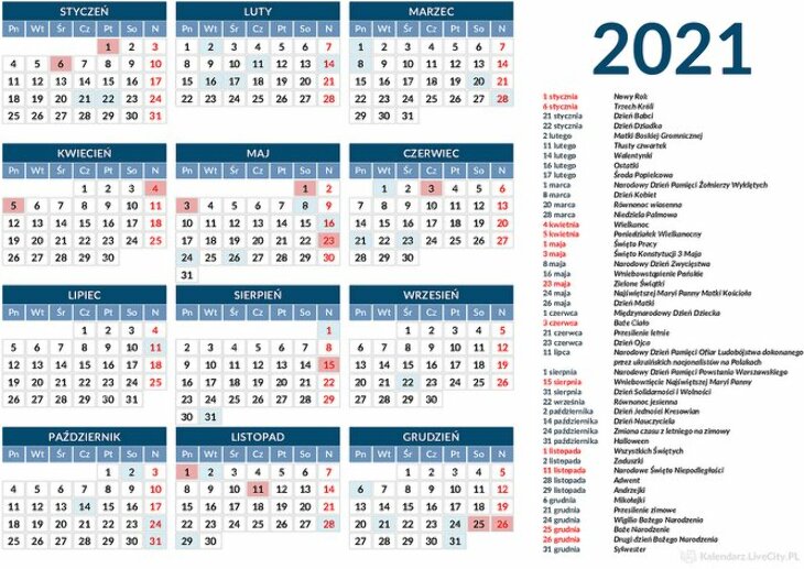 Kalendarz świąt 2021