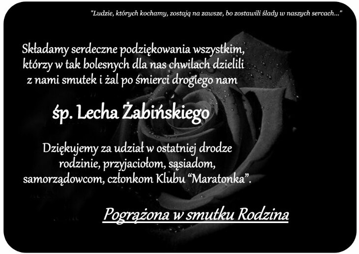 Podziękowania rodziny zmarłego Lecha Żabińskiego