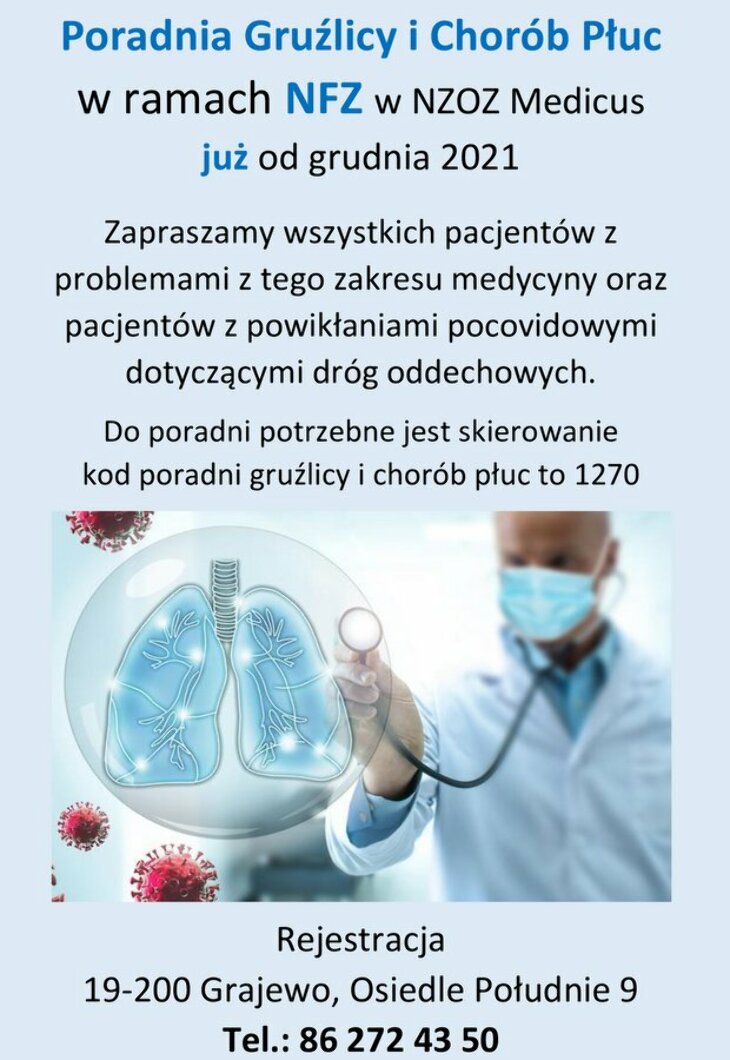Poradnia Gruźlicy i Chorób Płuc w ramach NFZ - NZOZ Medicus