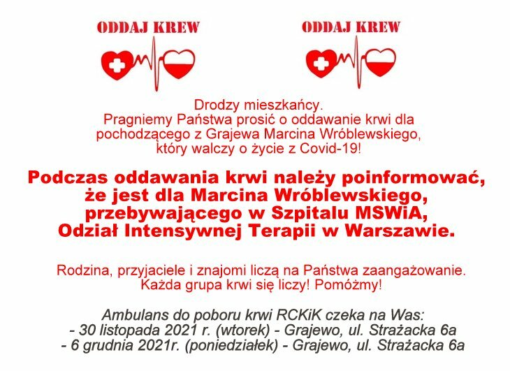 Zbiórka krwi dla Marcina Wróblewskiego. Pomóż!