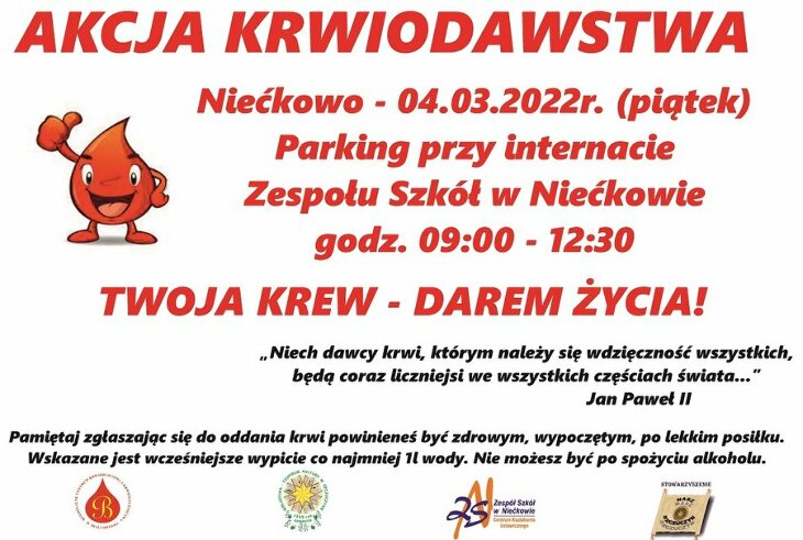Akcja krwiodawstwa w Zespole Szkół w Niećkowie (4.03)