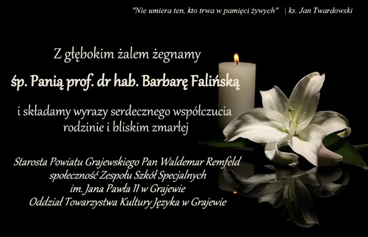 Zmarła prof. dr hab. B. Falińska - kondolencje