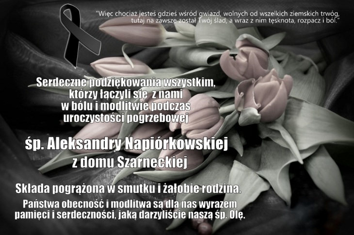 Podziękowania za udział w pogrzebie śp. Aleksandry Napiórkowskiej