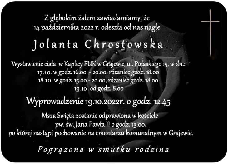 Uroczystości pogrzebowe śp. Jolanty Chrostowskiej