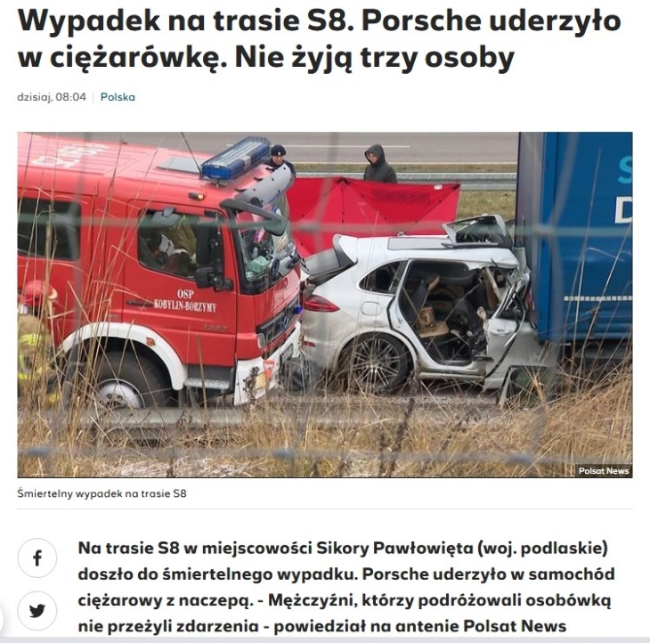 Porsche zderzyło się z ciężarówką. Zginęły 3 osoby!