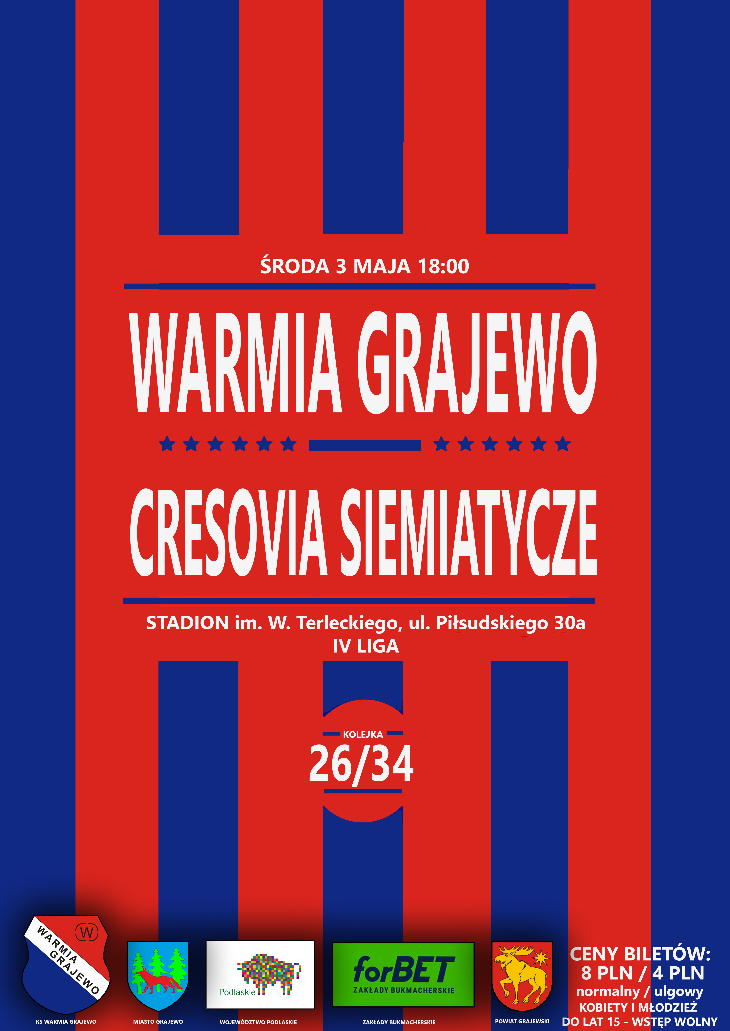 WARMIA - CRESOVIA (środa 03.05 godz. 18:00)