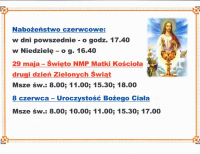 Porządek Mszy na uroczystości w parafii Św. O. Pio. 
