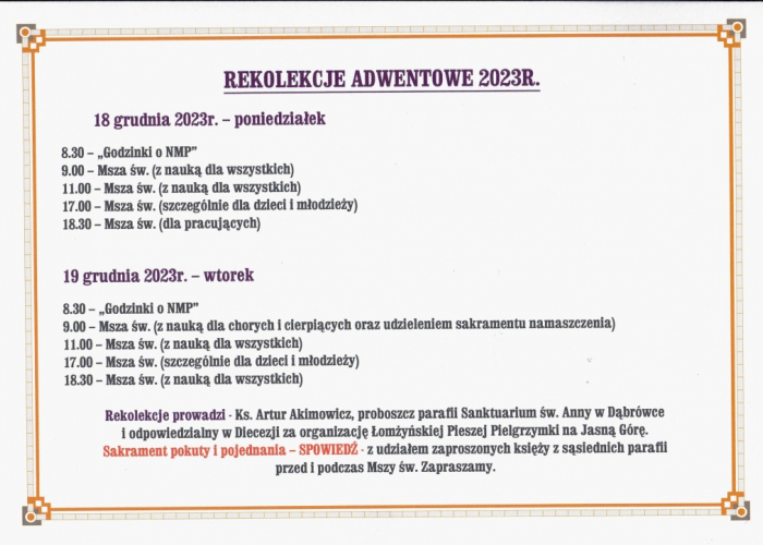 Ogłoszenia parafialne. Parafia pw. Św. Ojca Pio