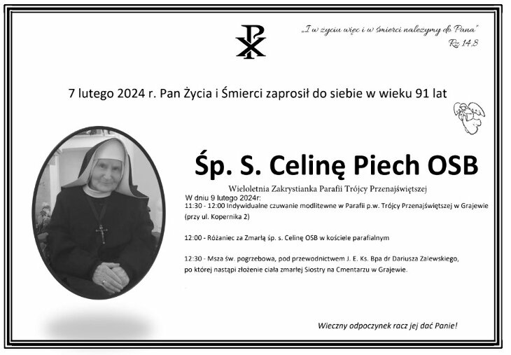 Zmarła śp. s. Celina Piech