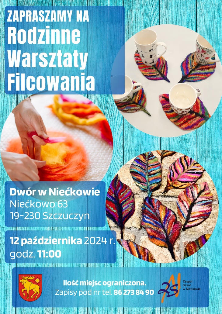 Zaproszenie na Rodzinne Warsztaty Filcowania w Dworze w Niećkowie