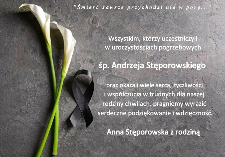 Podziękowania rodziny śp. Andrzeja Stęporowskiego