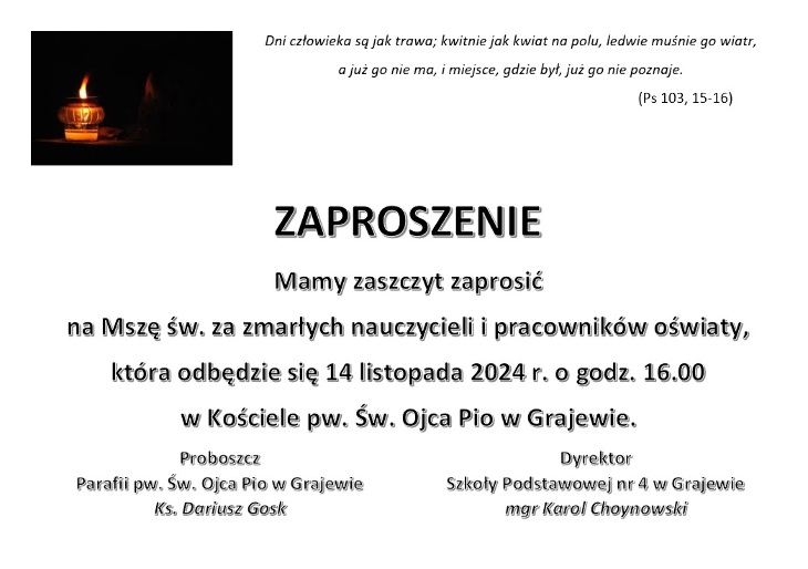 Msza św. za zmarłych nauczycieli (14.11)