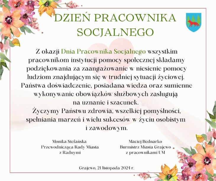 Życzenia z okazji Dnia Pracownika Socjalnego