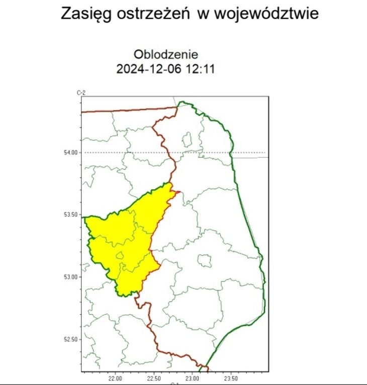 Ostrzeżenie IMGW - pierwszego stopnia o oblodzeniu