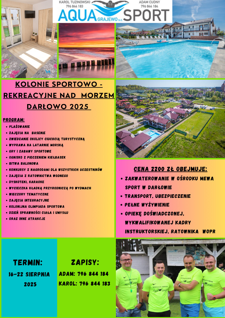 AQUA SPORT Grajewo - zaprasza na kolonie 