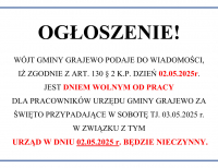 2 maja 2025 r. Urząd Gminy będzie nieczynny