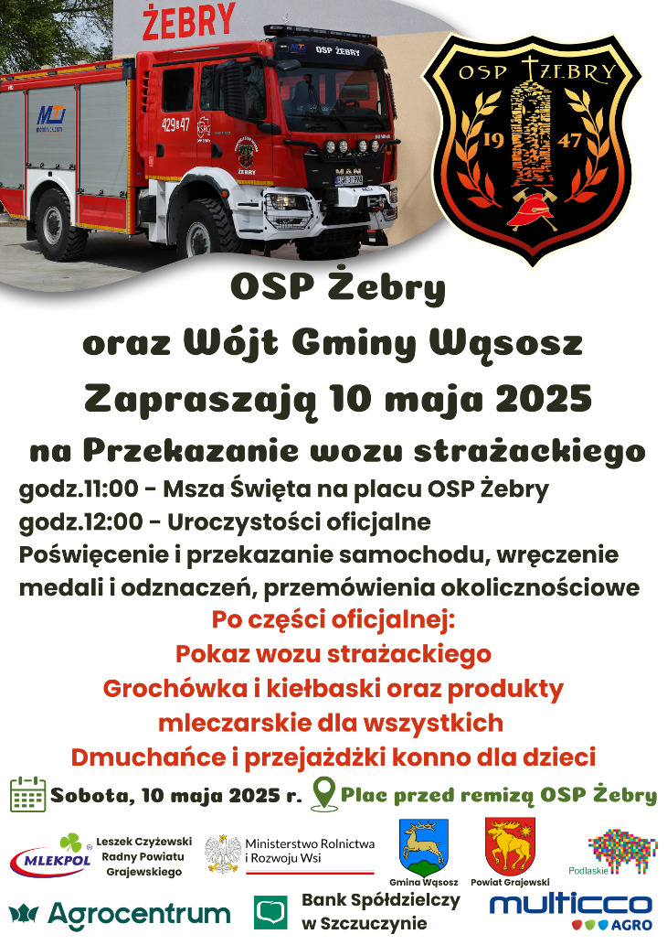 Żebry. Uroczyste przekazanie wozu strażackiego dla OSP