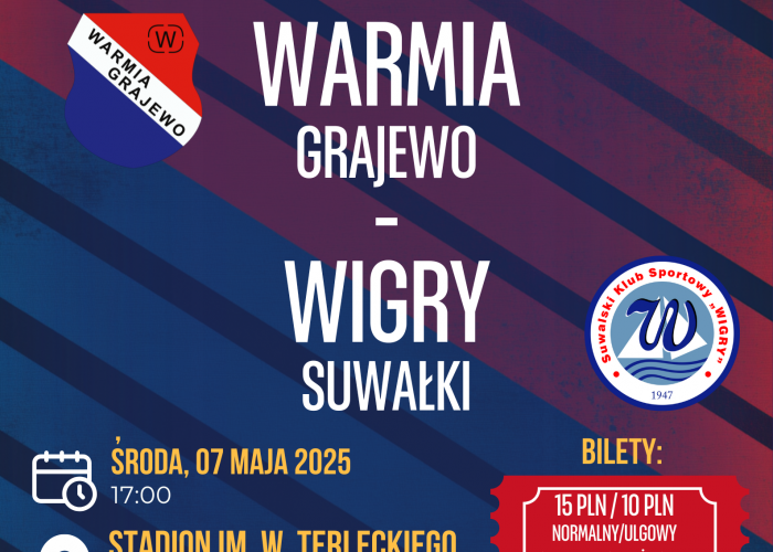 WARMIA - WIGRY (środa 7 maja godz. 17:00)
