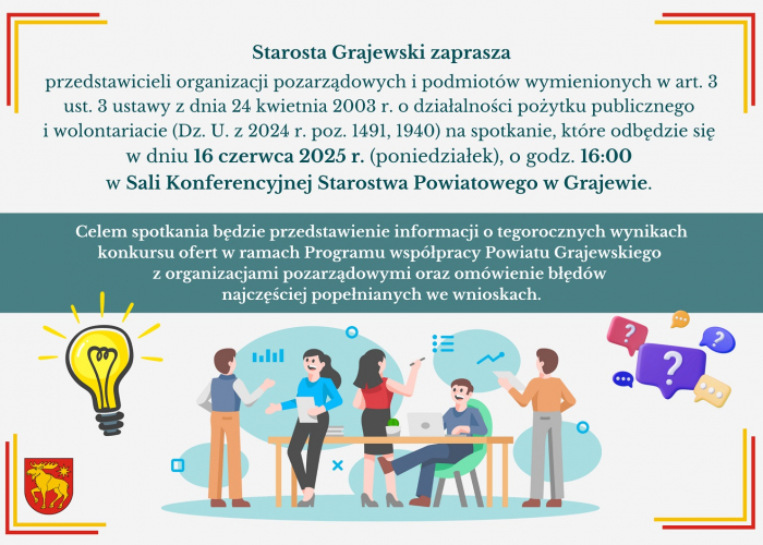 Zapraszamy przedstawicieli organizacji pozarządowych na spotkanie