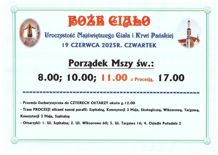 Msze Święte w Boże Ciało 