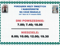 Porządek Mszy Świętych na czas Wakacji 