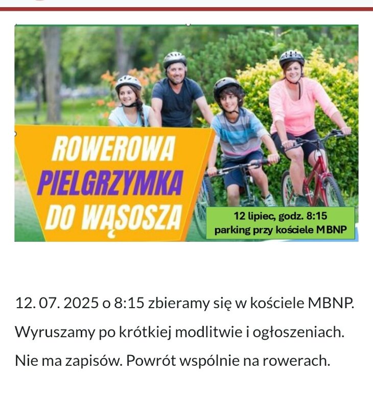 Pielgrzymka rowerowa do Wąsosza