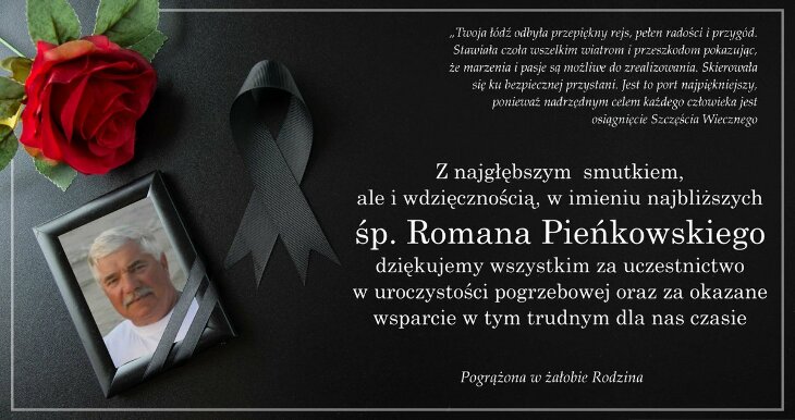 Rodzina śp. Romana Pieńkowskiego dziękuje