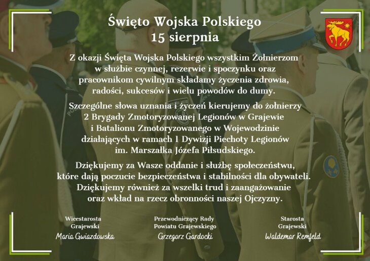 Życzenia z okazji Święta Wojska Polskiego