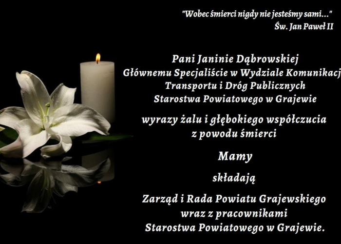 Kondolencje p. Janinie Dąbrowskiej