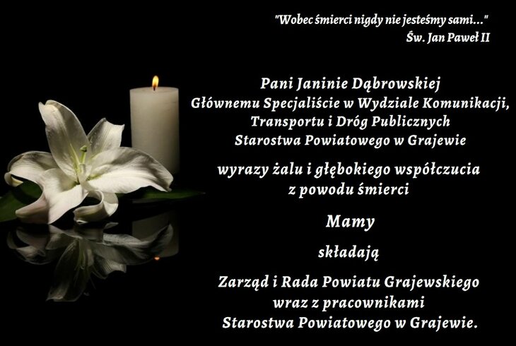 Kondolencje p. Janinie Dąbrowskiej