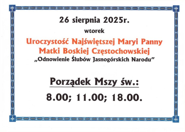 Msze Święte w parafii pw. Św. O. Pio 