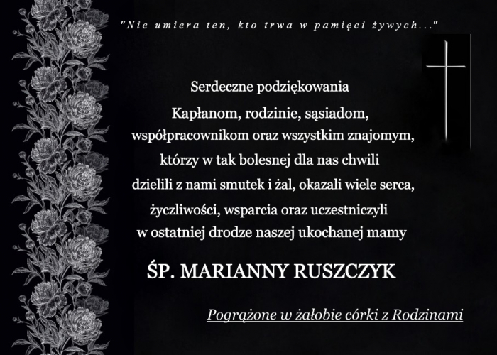 Podziękowanie za udział w ostatniej drodze
