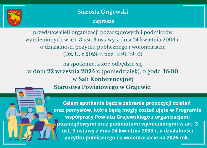Starosta zaprasza organizacje pozarządowe na spotkanie