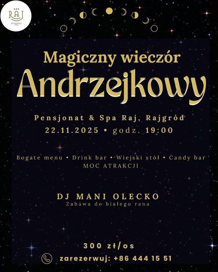 Magiczny wieczór Andrzejkowy w Raju! Zapraszamy 22 listopada!