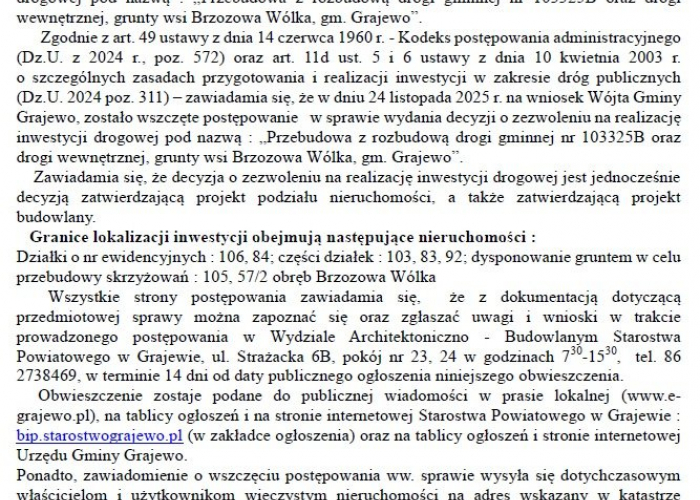 Obwieszczenie Starosty Grajewskiego z 3.12.2025