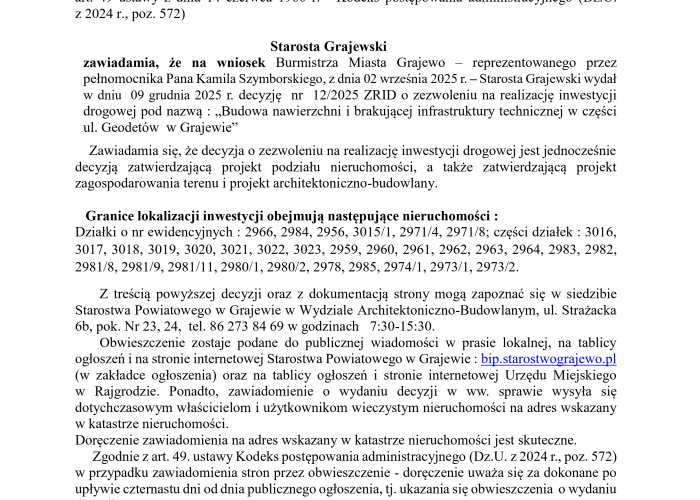 Obwieszczenie Starosty Grajewskiego