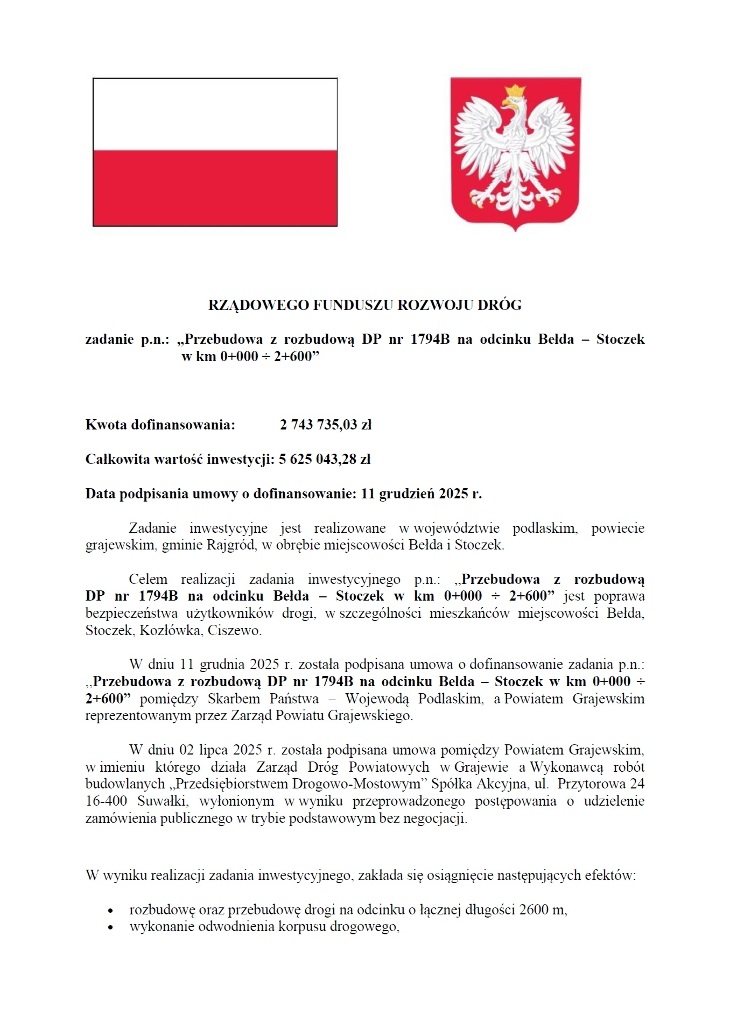  Przebudują DP nr 1794B na odcinku Bełda - Stoczek 