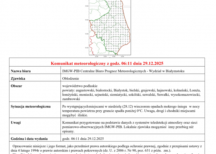 Komunikat meteorologiczny - oblodzenie!
