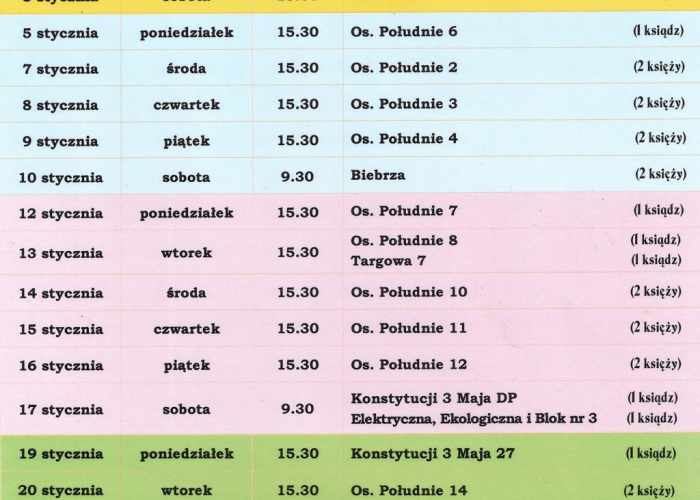 Kolęda w parafii pw. Św. Ojca Pio w Grajewie od 2.01 do 25.01