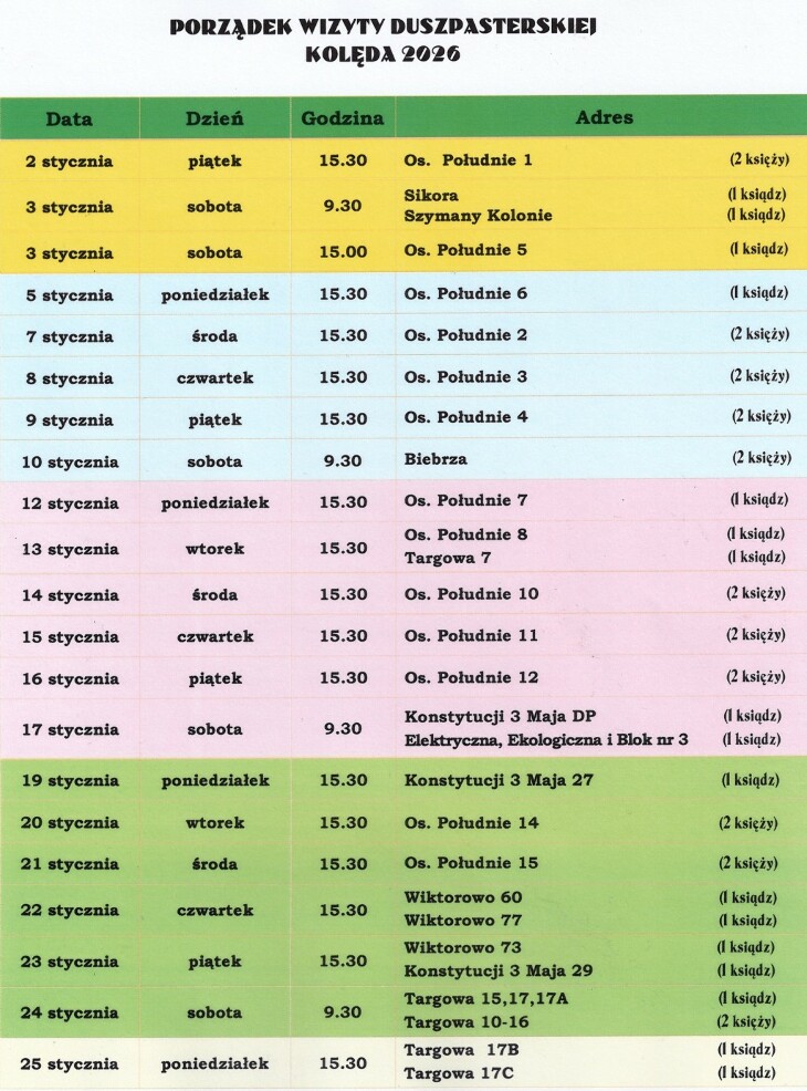 Kolęda w parafii pw. Św. Ojca Pio w Grajewie od 2.01 do 25.01