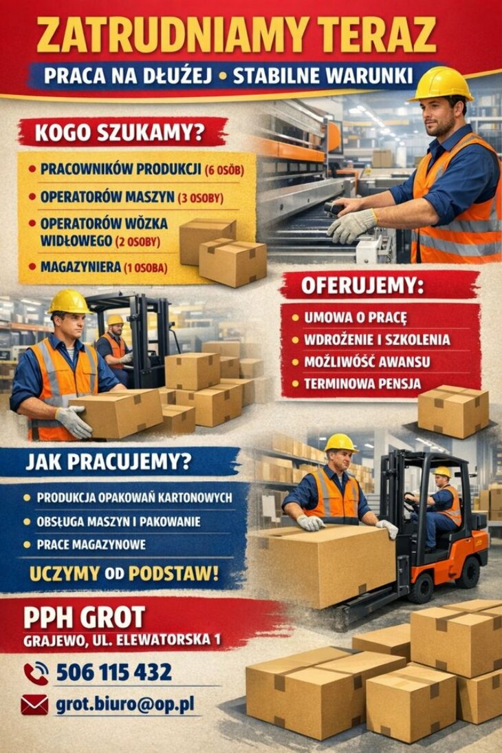 GROT Grajewo zatrudni: operatorów, magazyniera