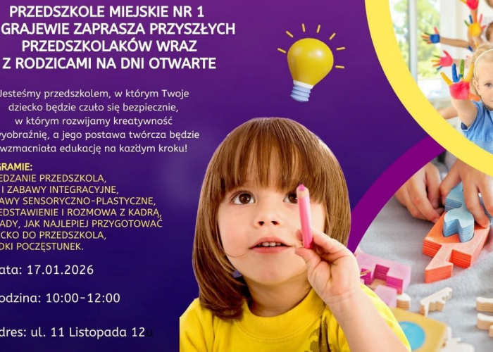 Przedszkole Miejskie nr 1 zaprasza na Dzień otrwarty! (17.01)