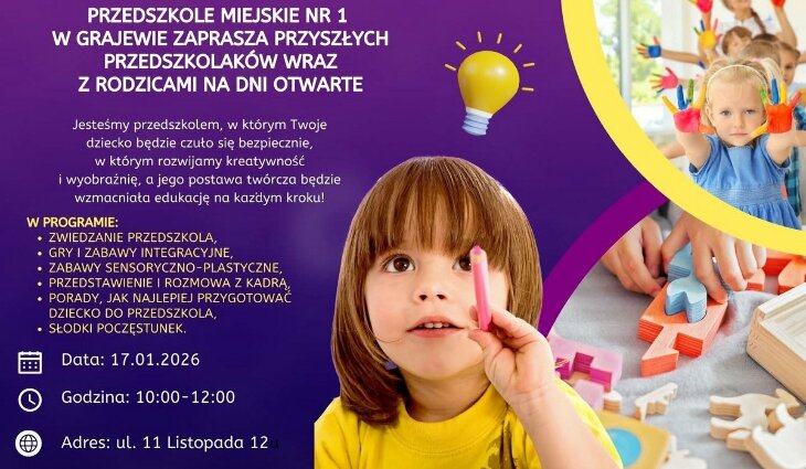 Przedszkole Miejskie nr 1 zaprasza na Dzień otrwarty! (17.01)