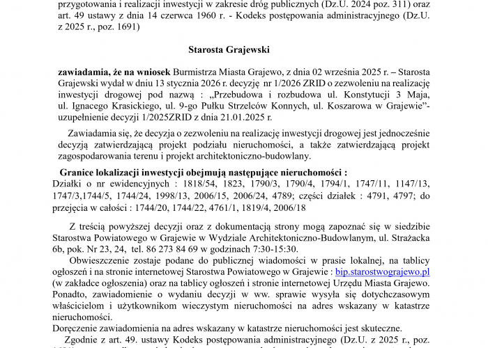 Obwieszczenie Starosty Grajewskiego