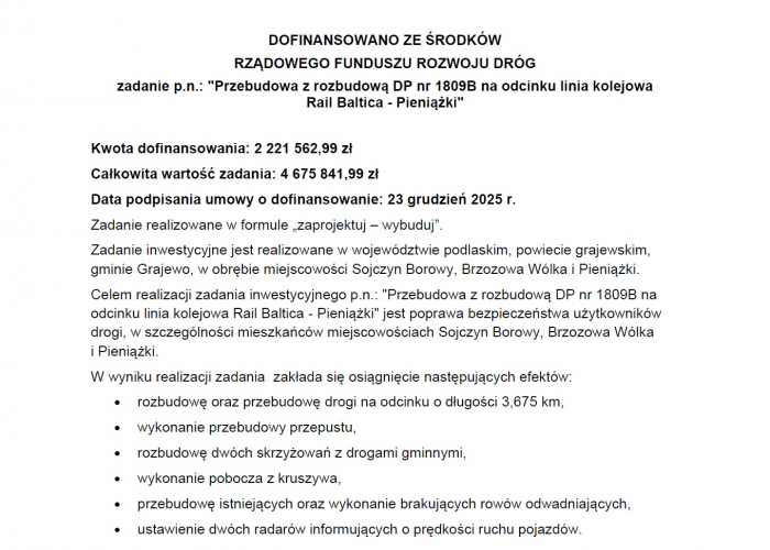 Inwestycje drogowe Powiatu Grajewskiego