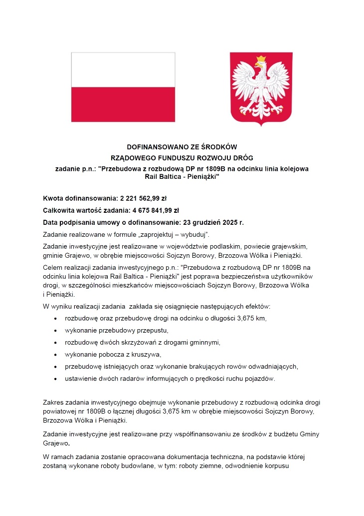 Inwestycje drogowe Powiatu Grajewskiego