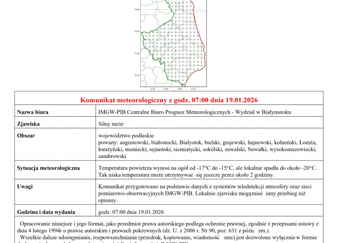 Komunikat meteorologiczny-  sily mróz!