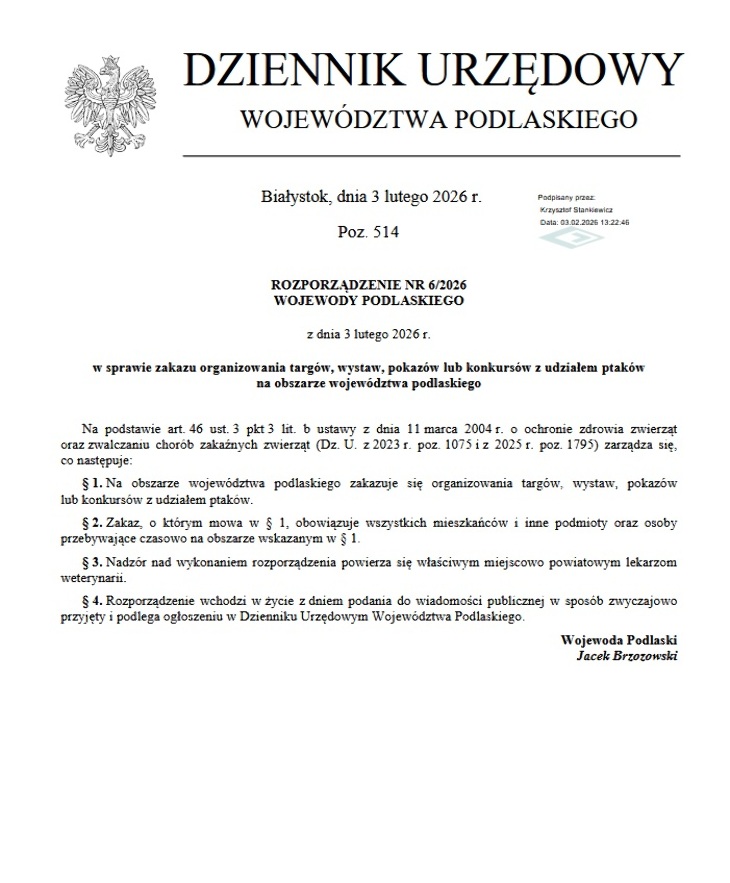 Rozporządzenie Wojewody Podlaskiego
